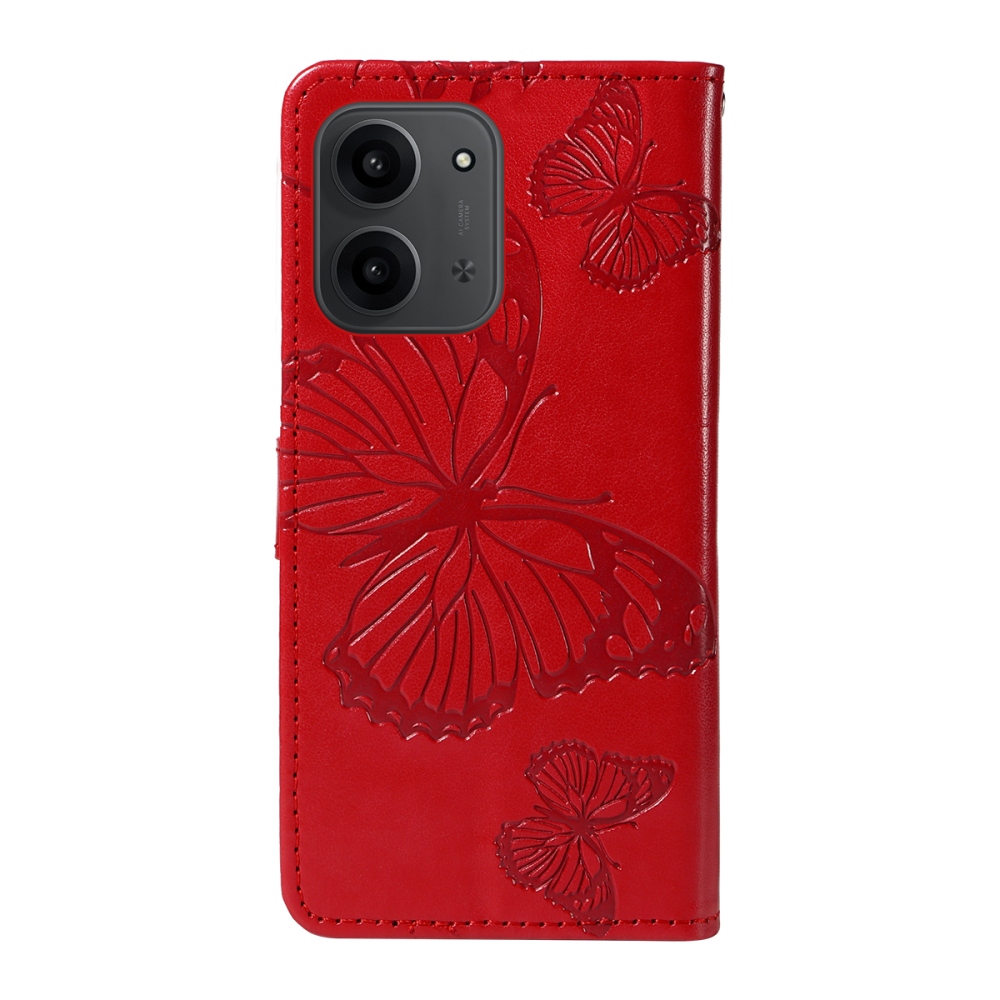 Big Butterfly knížkové pouzdro na Xiaomi Redmi 15C 4G/5G (173mm) - červené