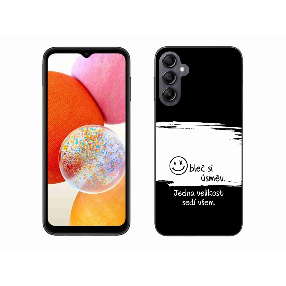 Gelový kryt mmCase na Samsung Galaxy A14 4G/5G - vtipný text 8 bíločerné pozadí