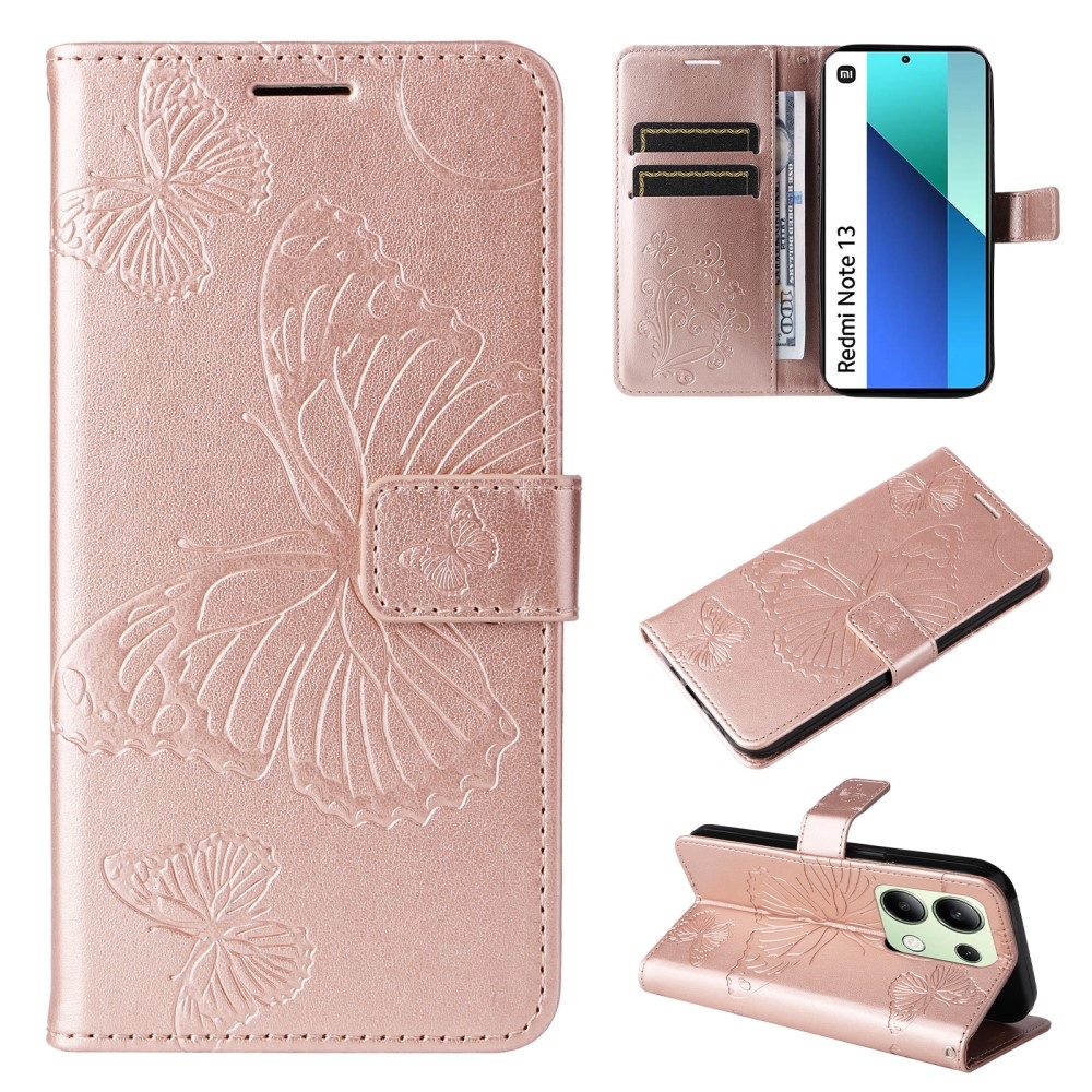 Big Butterfly knížkové pouzdro na Xiaomi Redmi Note 13 - růžovozlaté