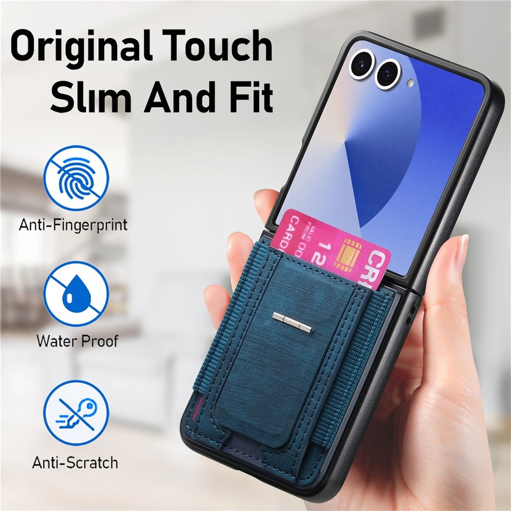 Luxurious plastový kryt s umělou kůží na Samsung Galaxy Z Flip7 5G - modrý