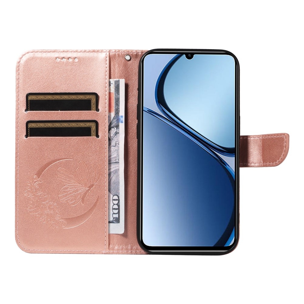 Floral Butterfly knížkové pouzdro na Realme C61/C63 - růžovozlaté