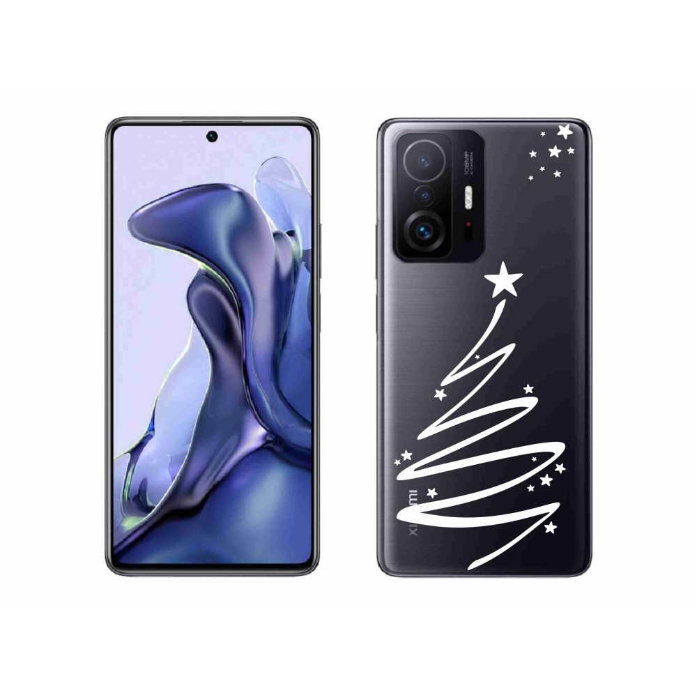 Gelový kryt mmCase na Xiaomi 11T Pro - bílý stromeček na průhledném pozadí