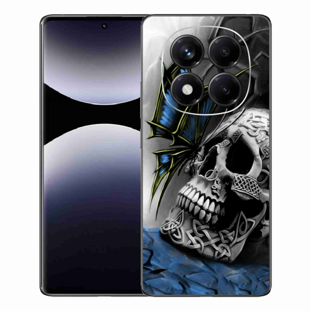 Gelový kryt mmCase na Xiaomi Redmi Note 14 Pro - motýl a lebka
