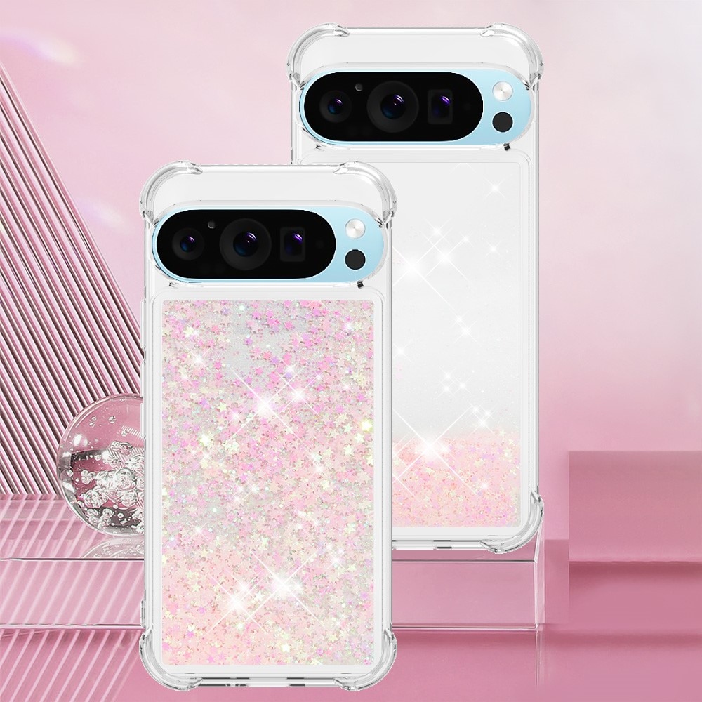Glitter přesýpací gelový obal na Google Pixel 10 Pro/Pixel 10 - růžový/hvězdičky
