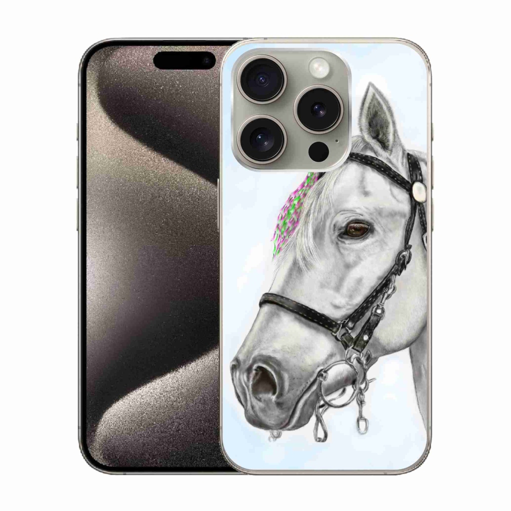 Gelový kryt mmCase na iPhone 15 Pro - bílý kůň 1