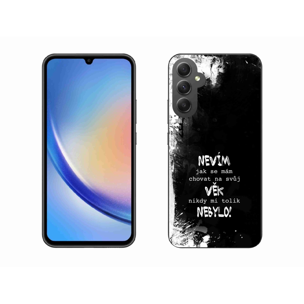Gelový kryt mmCase na Samsung Galaxy A34 5G - vtipný text 14 černé pozadí