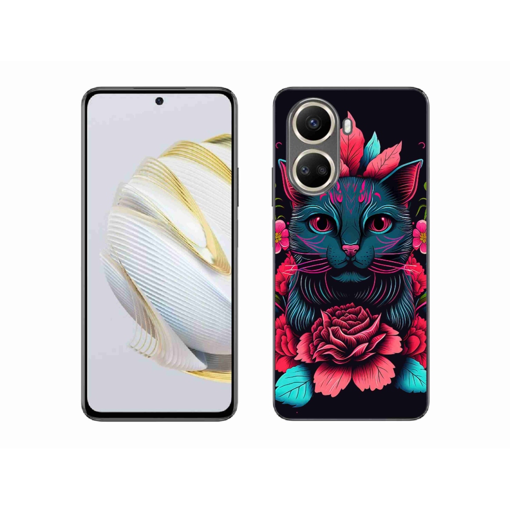 Gelový kryt mmCase na Huawei Nova 10 SE - květiny a kočka