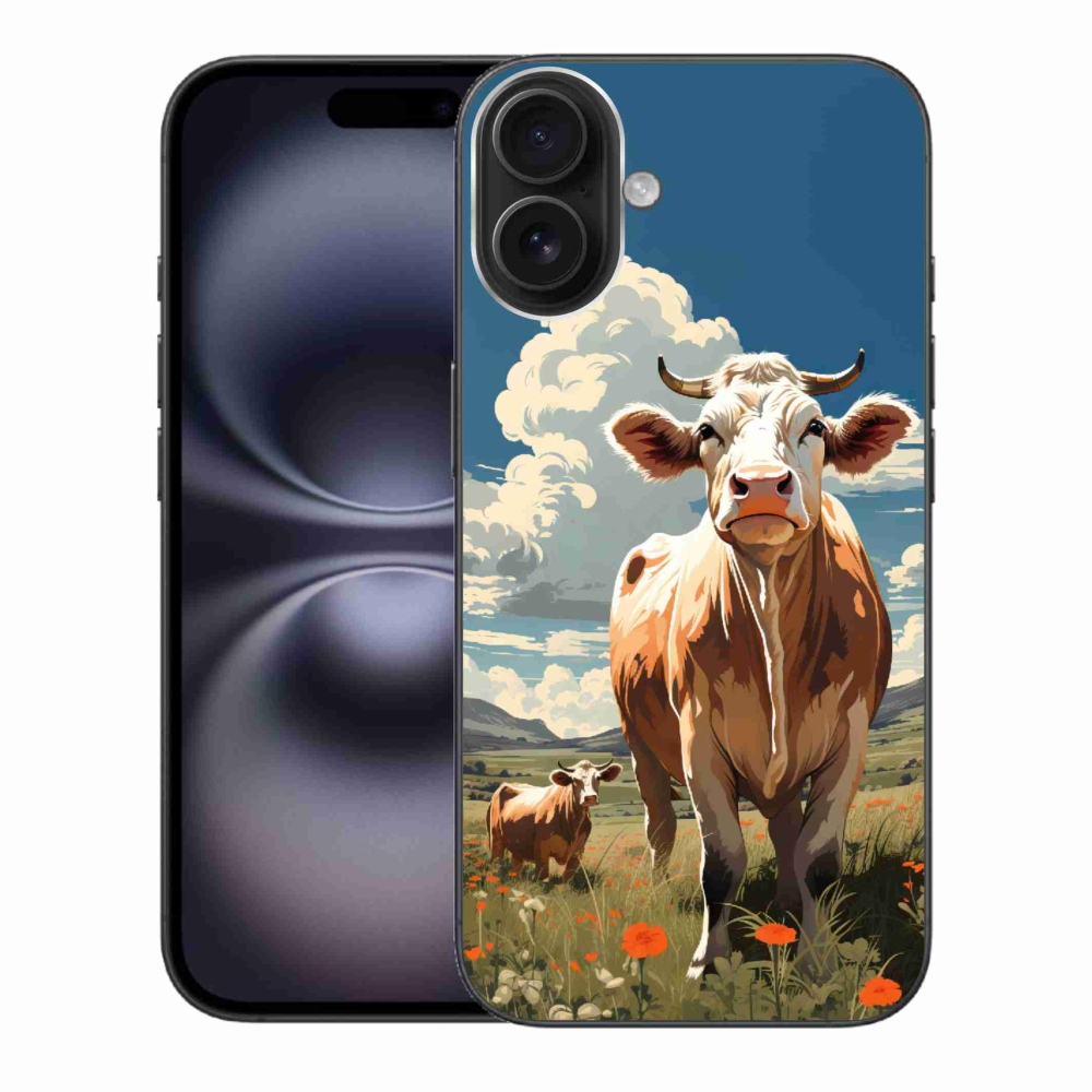 Gelový kryt mmCase na iPhone 16 Plus - krávy na louce