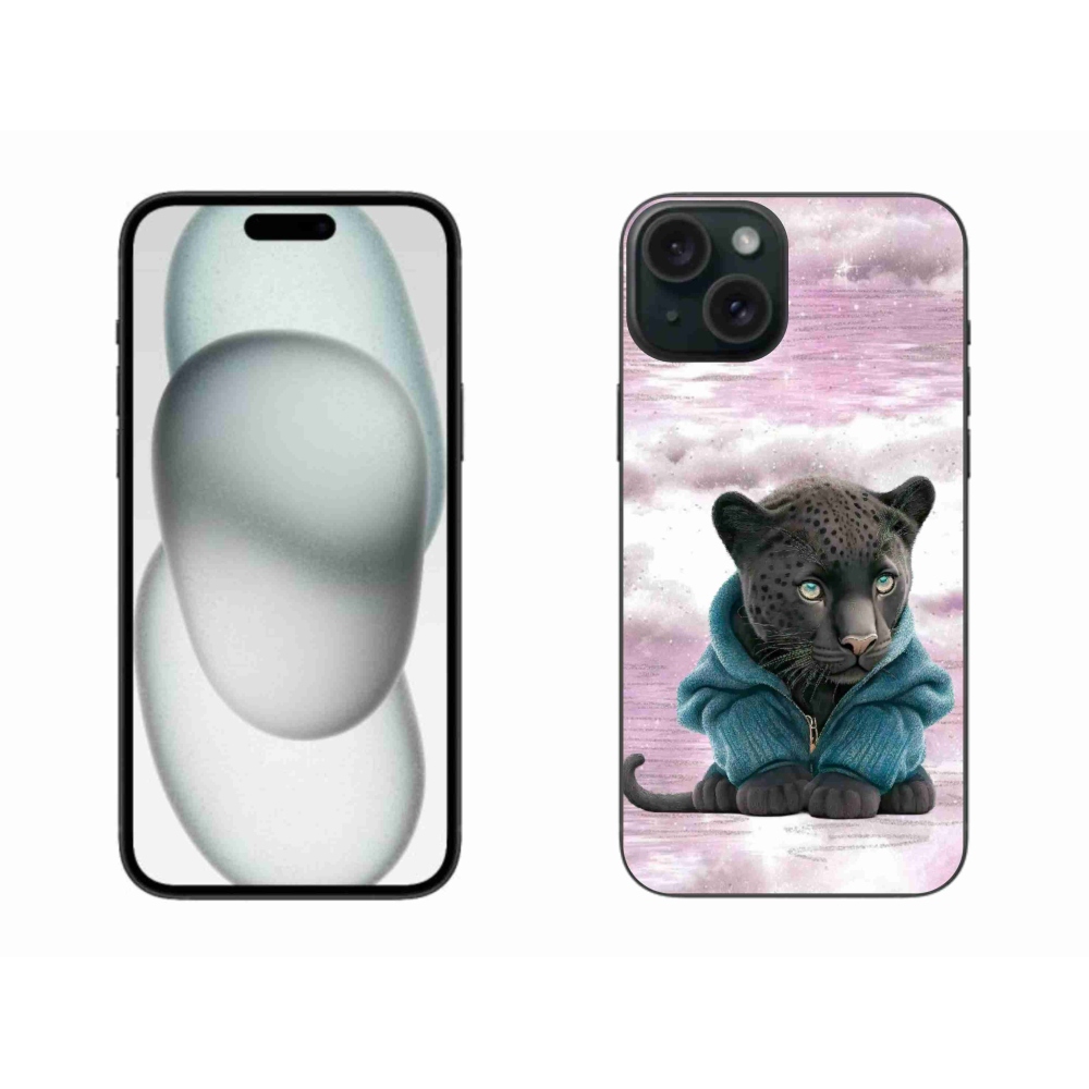 Gelový kryt mmCase na iPhone 15 Plus - černý panter ve svetru