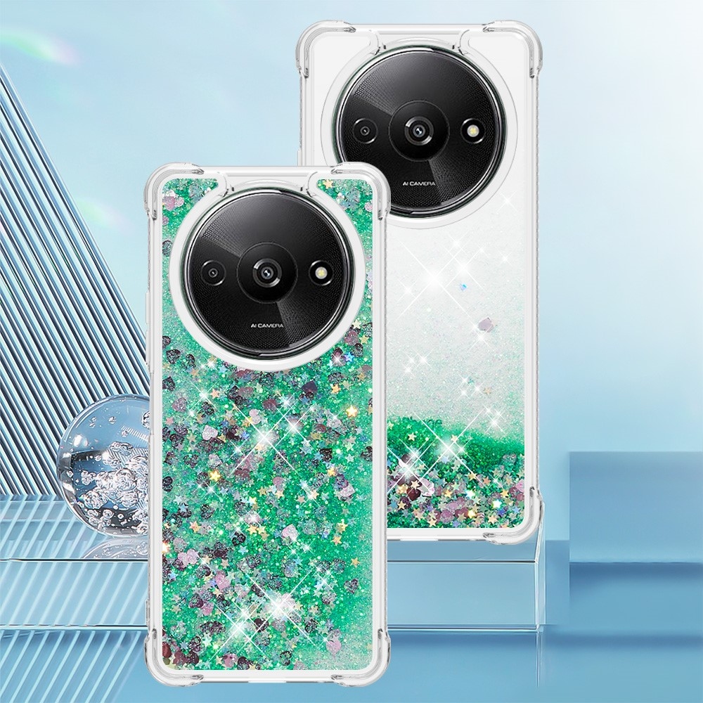 Glitter gelový přesýpací obal na Xiaomi Redmi A3 - zelený/srdíčka