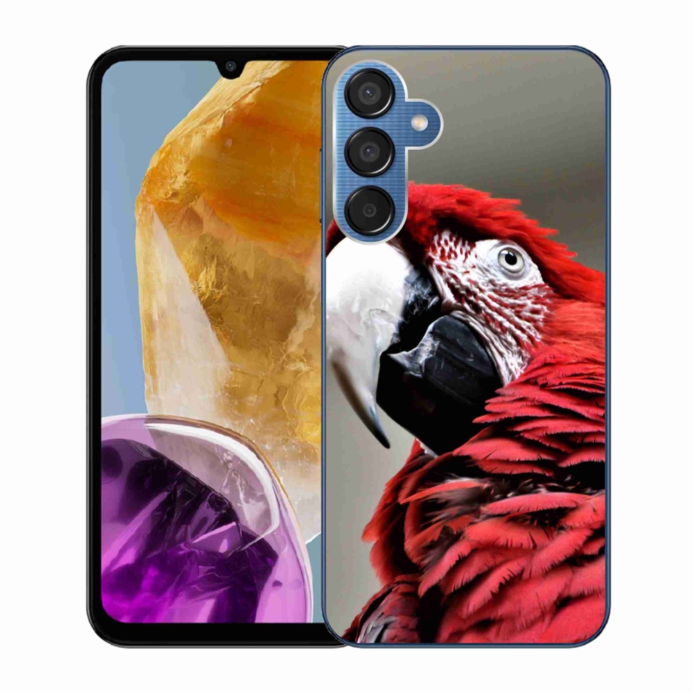 Gelový obal mmCase na Samsung Galaxy M15 5G - papoušek ara červený