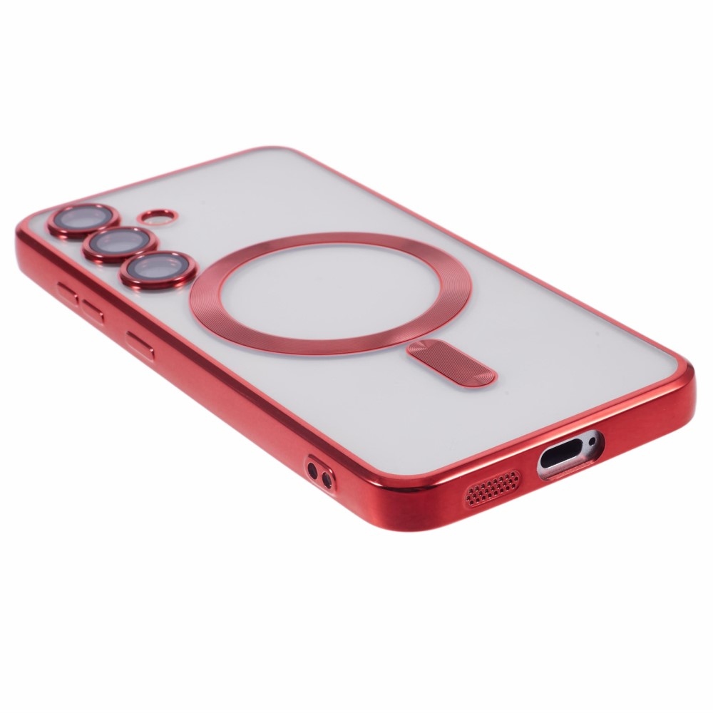 Clear obal s ochranou fotoaparátu a podporou MagSafe na Samsung Galaxy S25 - červený