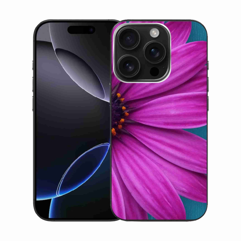 Gelový obal mmCase na iPhone 16 Pro - fialová kopretina