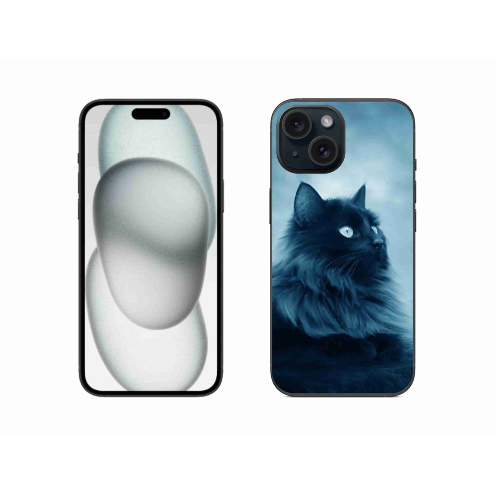 Gelový obal mmCase na iPhone 15 - černá kočka 1