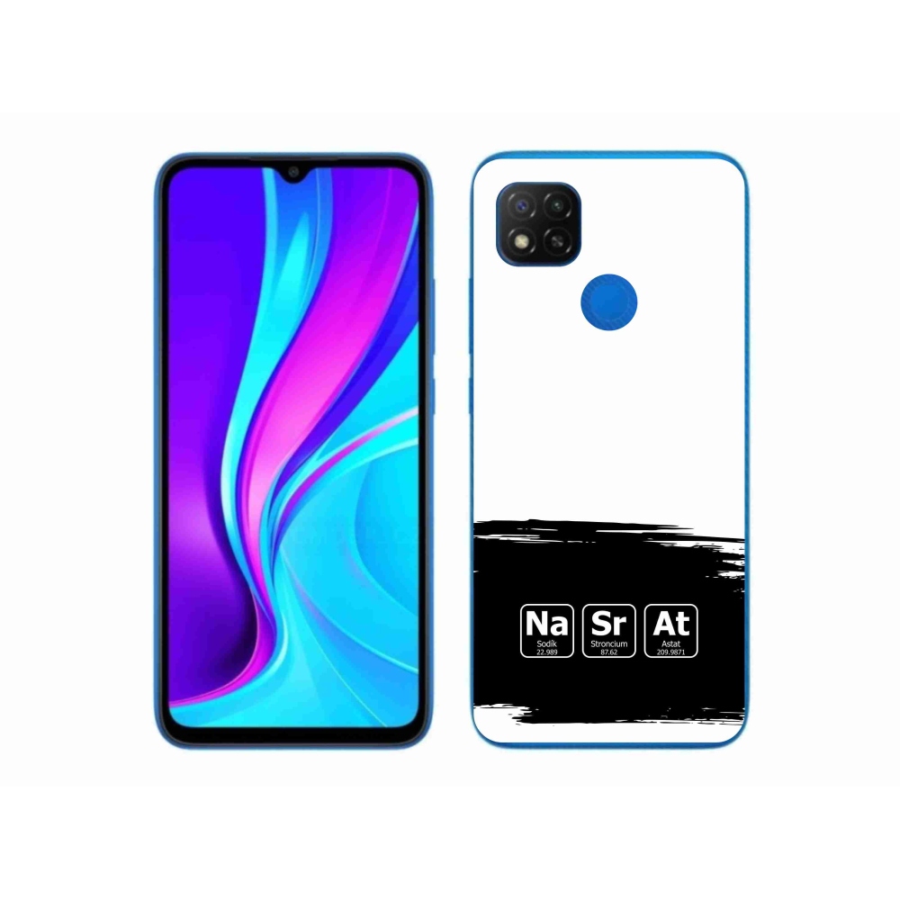 Gelový kryt mmCase na Xiaomi Redmi 9C - chemické prvky černobílé pozadí