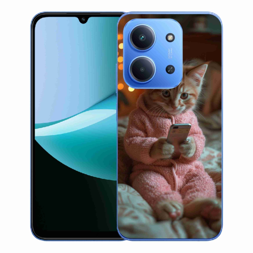 Gelový kryt mmCase na Xiaomi Redmi 15C 4G/5G (173mm) - kotě s mobilem