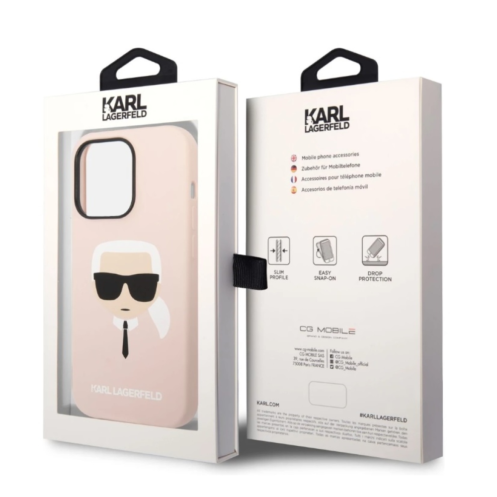 Karl Lagerfeld MagSafe kryt Liquid Silicone Karl Head iPhone 14 Pro růžový