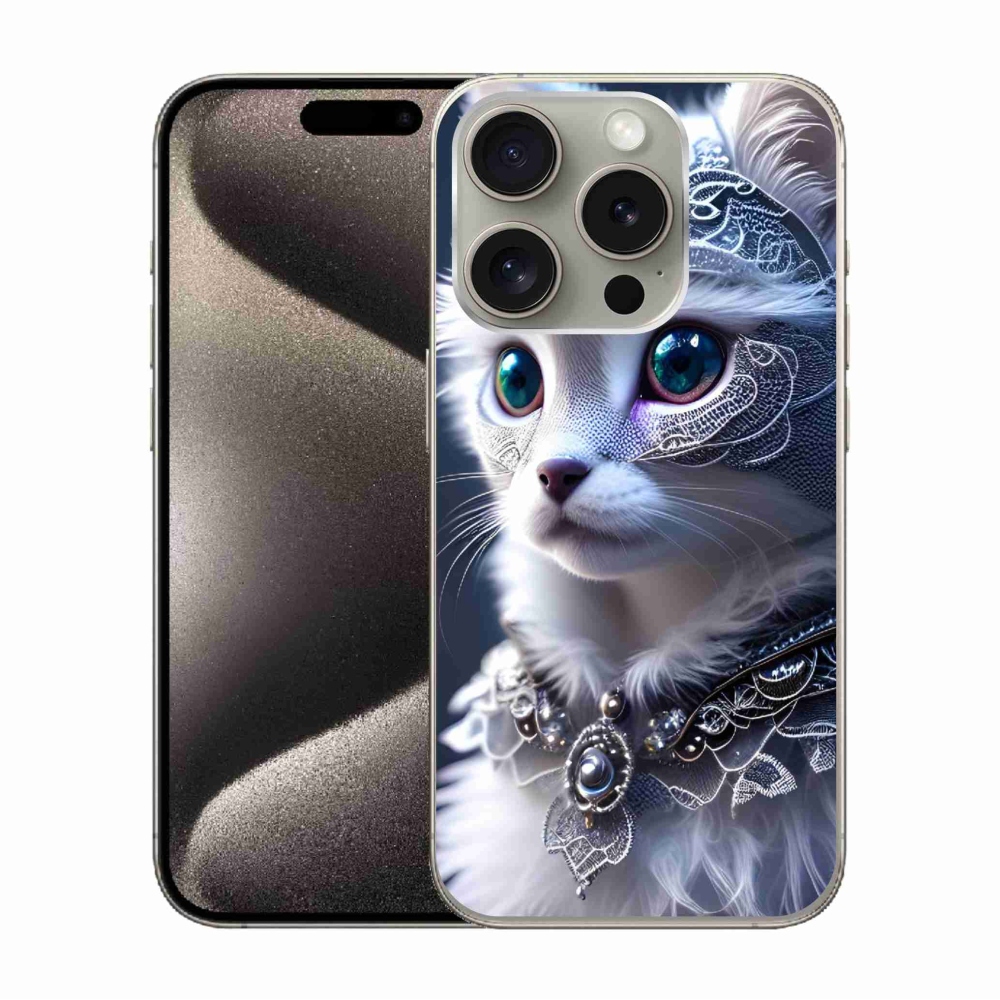 Gelový kryt mmCase na iPhone 15 Pro - bílá kočka