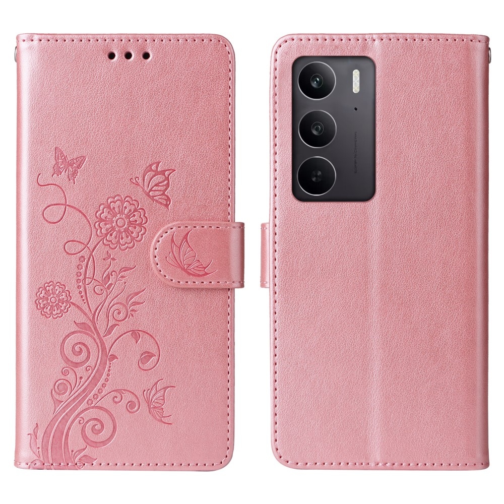 Flowery knížkové pouzdro na Realme 14x 5G/Realme C75 - růžové