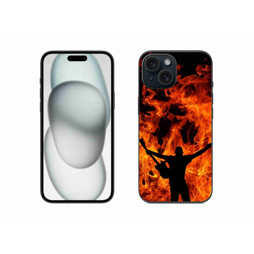 Gelový kryt mmCase na iPhone 15 - muzikant a oheň