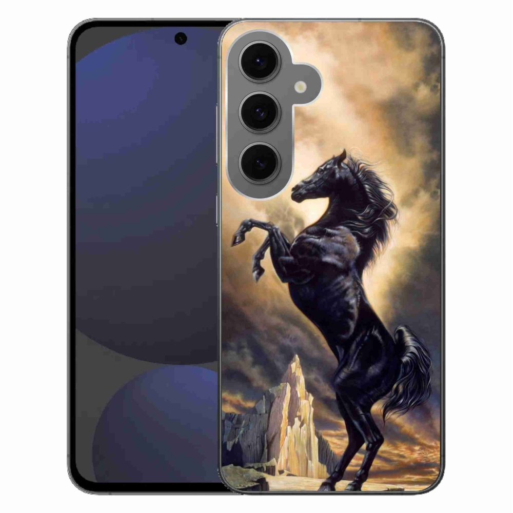 Gelový kryt mmCase na Samsung Galaxy S24 FE - černý kreslený kůň