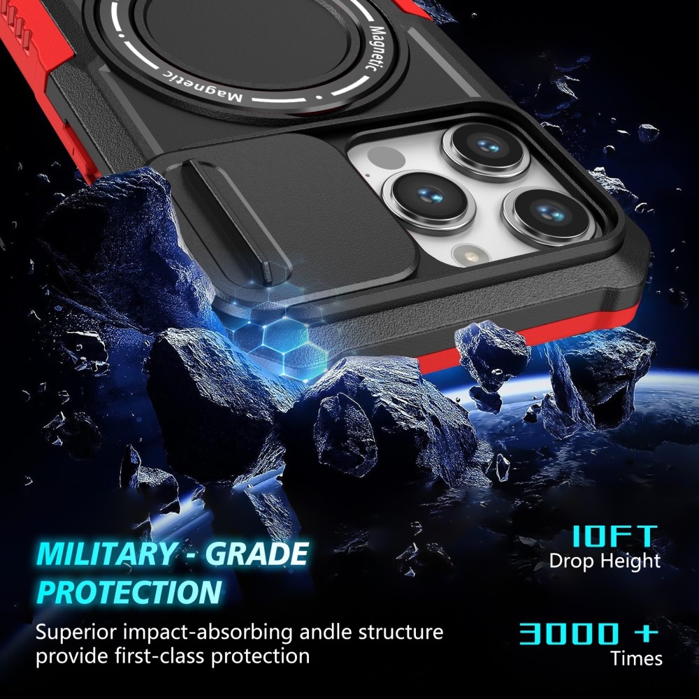 Military odolný kryt s MagSafe na iPhone 14 Pro Max - červený/černý
