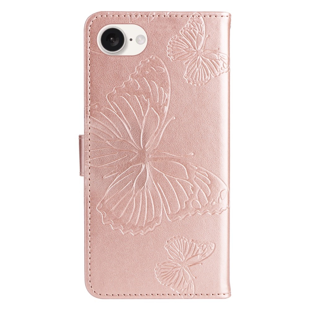 Big Butterfly knížkové pouzdro na iPhone 16e - růžovozlaté
