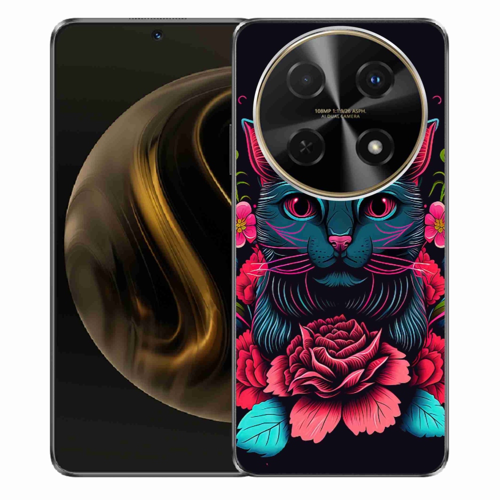 Gelový kryt mmCase na Huawei Nova 12i - květiny a kočka