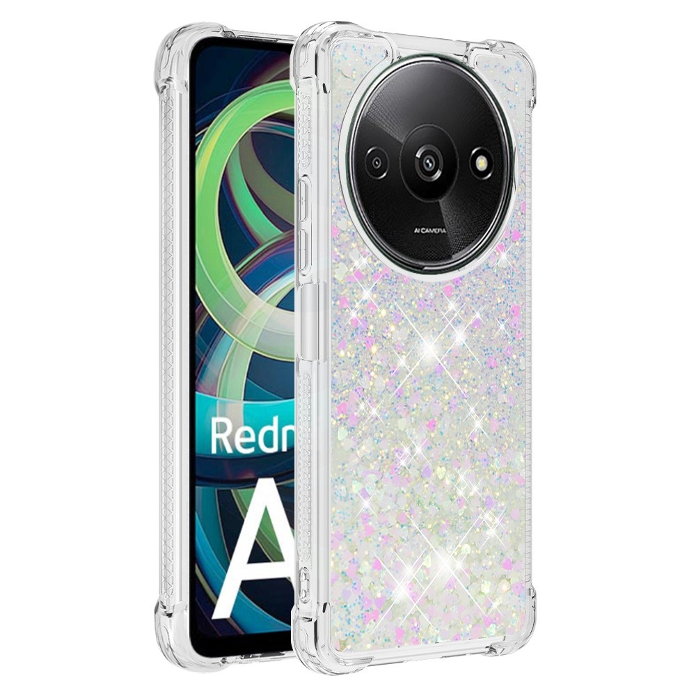 Glitter gelový přesýpací obal na Xiaomi Redmi A3 - růžovostříbrný/srdíčka