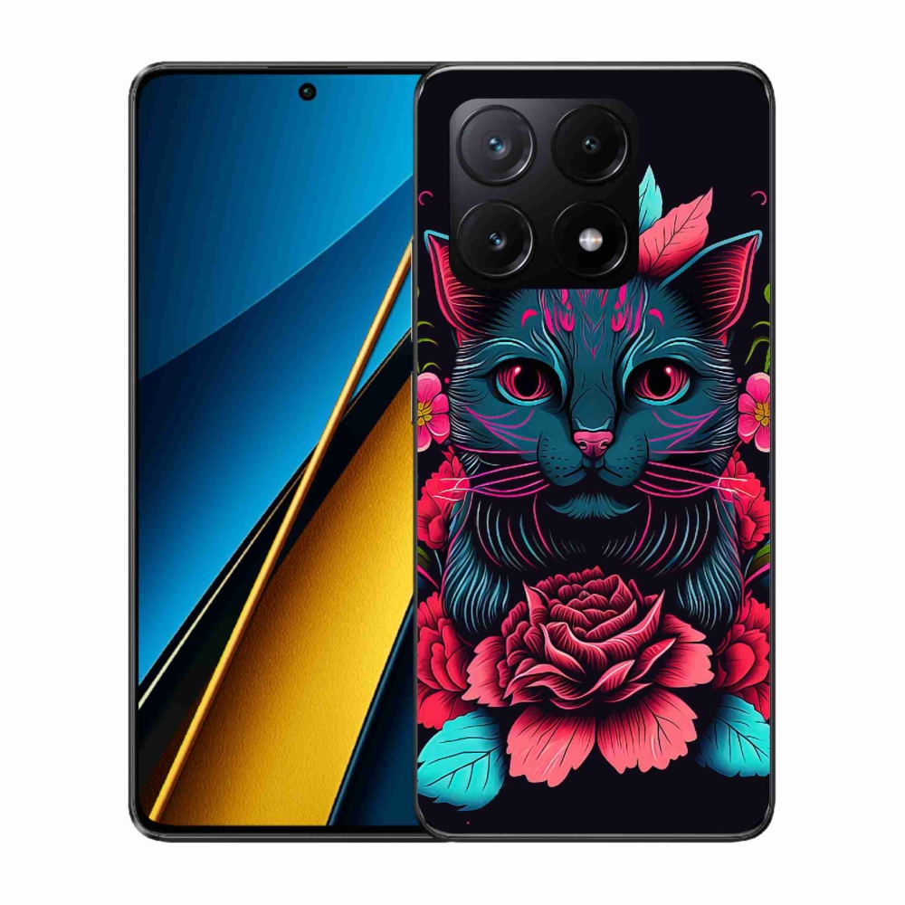 Gelový kryt mmCase na Xiaomi Poco X6 Pro 5G - květiny a kočka