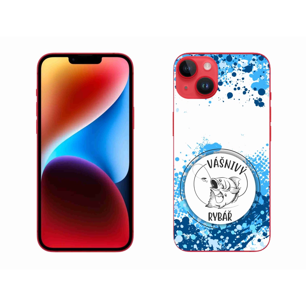 Gelový kryt mmCase na iPhone 14 Plus - vášnivý rybář bílé pozadí