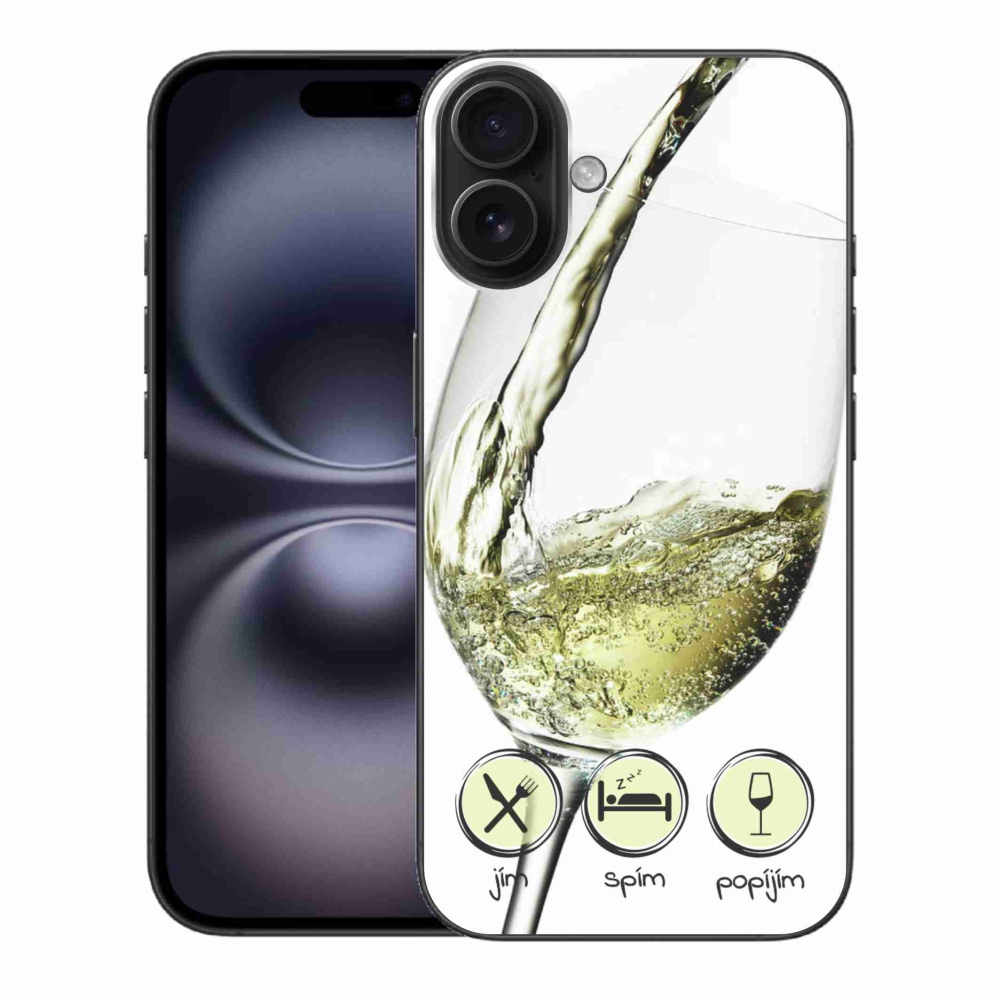 Gelový obal mmCase na iPhone 16 Plus - sklenička vína bílé