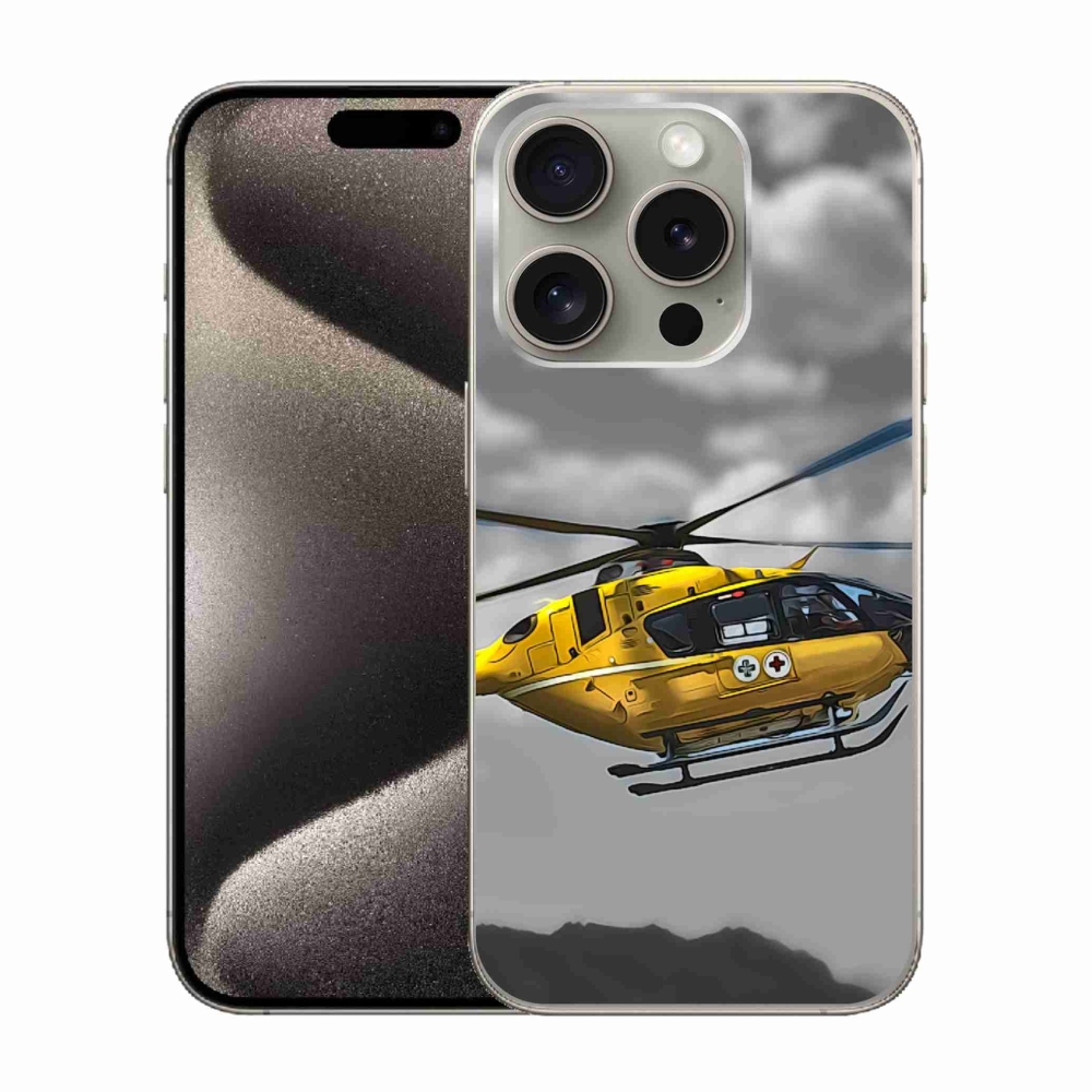 Gelový kryt mmCase na iPhone 15 Pro - žlutá helikoptéra