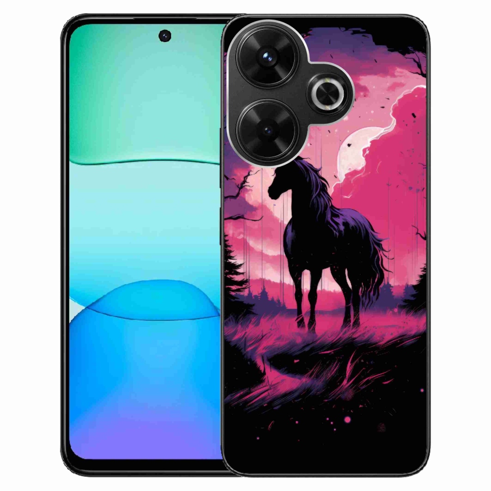 Gelový kryt mmCase na Xiaomi Redmi 13 4G/Poco M6 4G - černý kreslený kůň 1