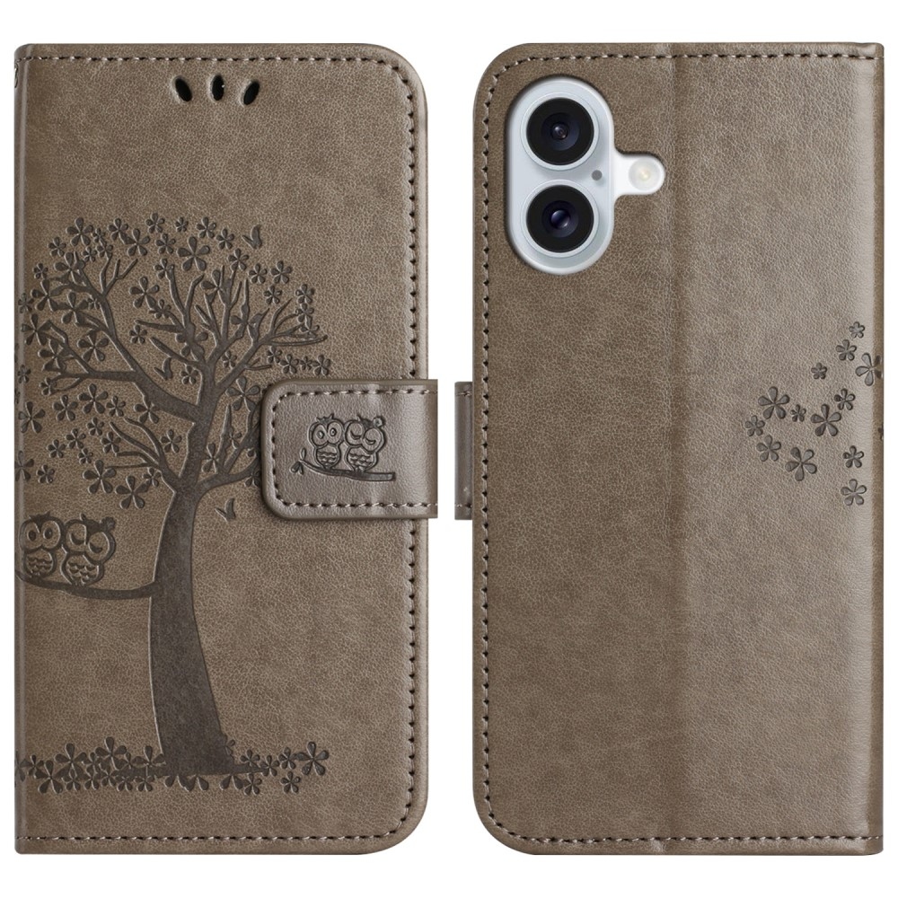 Tree knížkové pouzdro na iPhone 16 - šedé