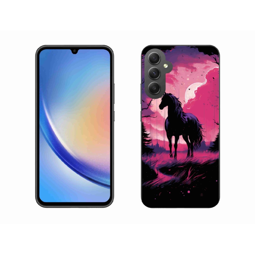 Gelový kryt mmCase na Samsung Galaxy A34 5G - černý kreslený kůň 1