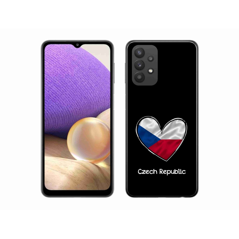 Gelový kryt mmCase na Samsung Galaxy A32 5G - vlajka srdce černé pozadí
