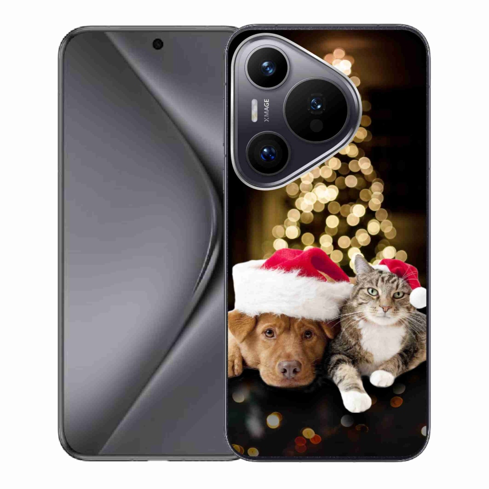 Gelový kryt mmCase na Huawei Pura 70 - vánoční pes a kočka