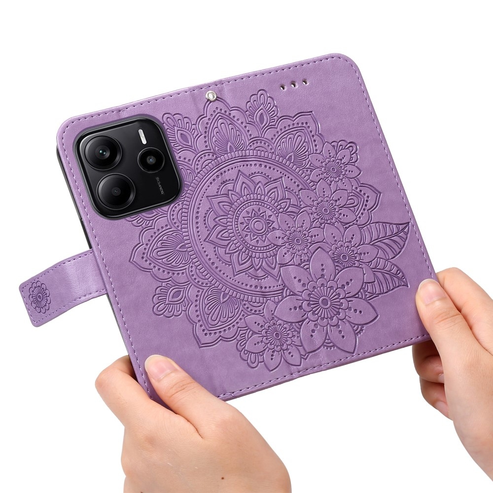 Floral knížkové pouzdro na Xiaomi Redmi Note 14 - fialové
