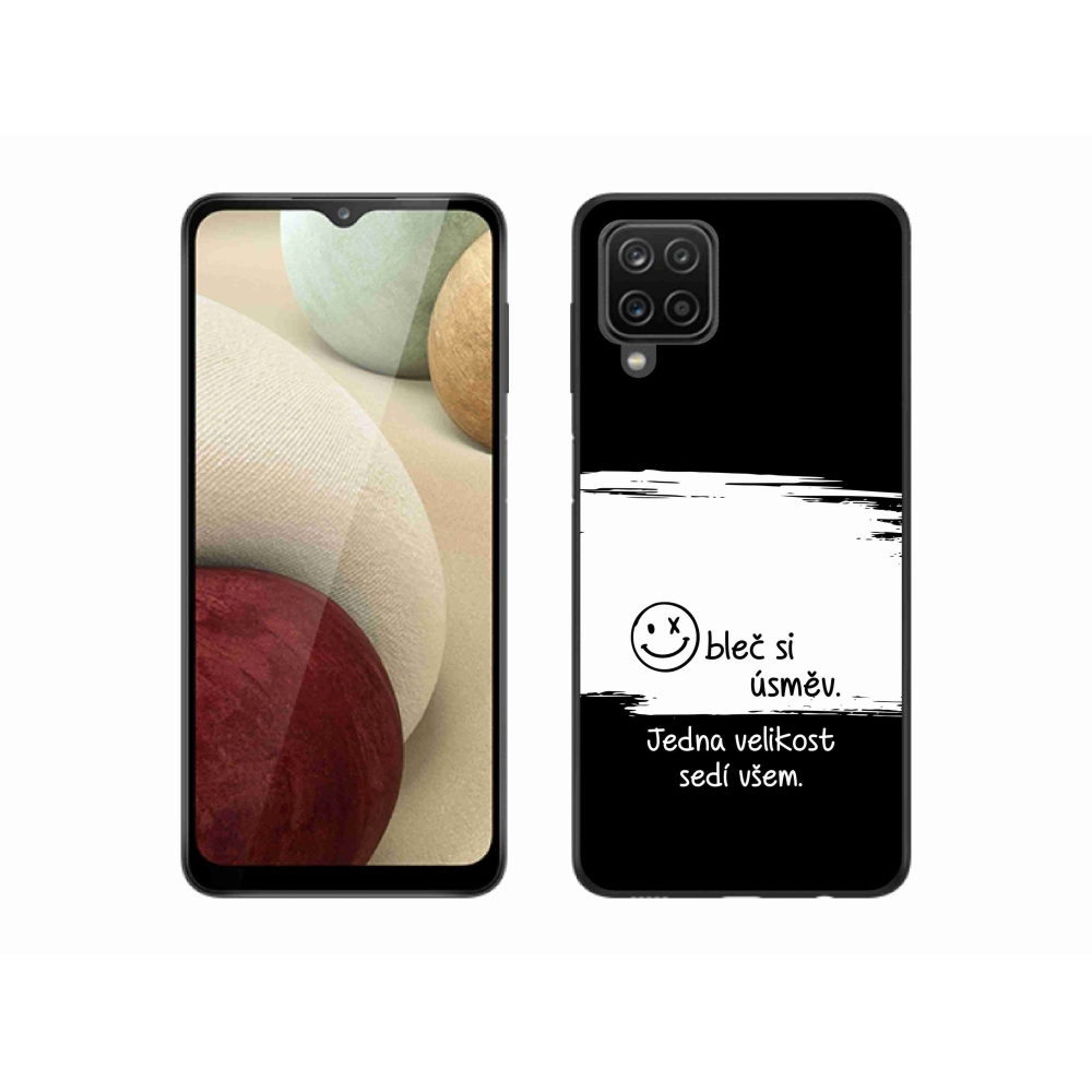 Gelový kryt mmCase na Samsung Galaxy A12 - vtipný text 8 bíločerné pozadí