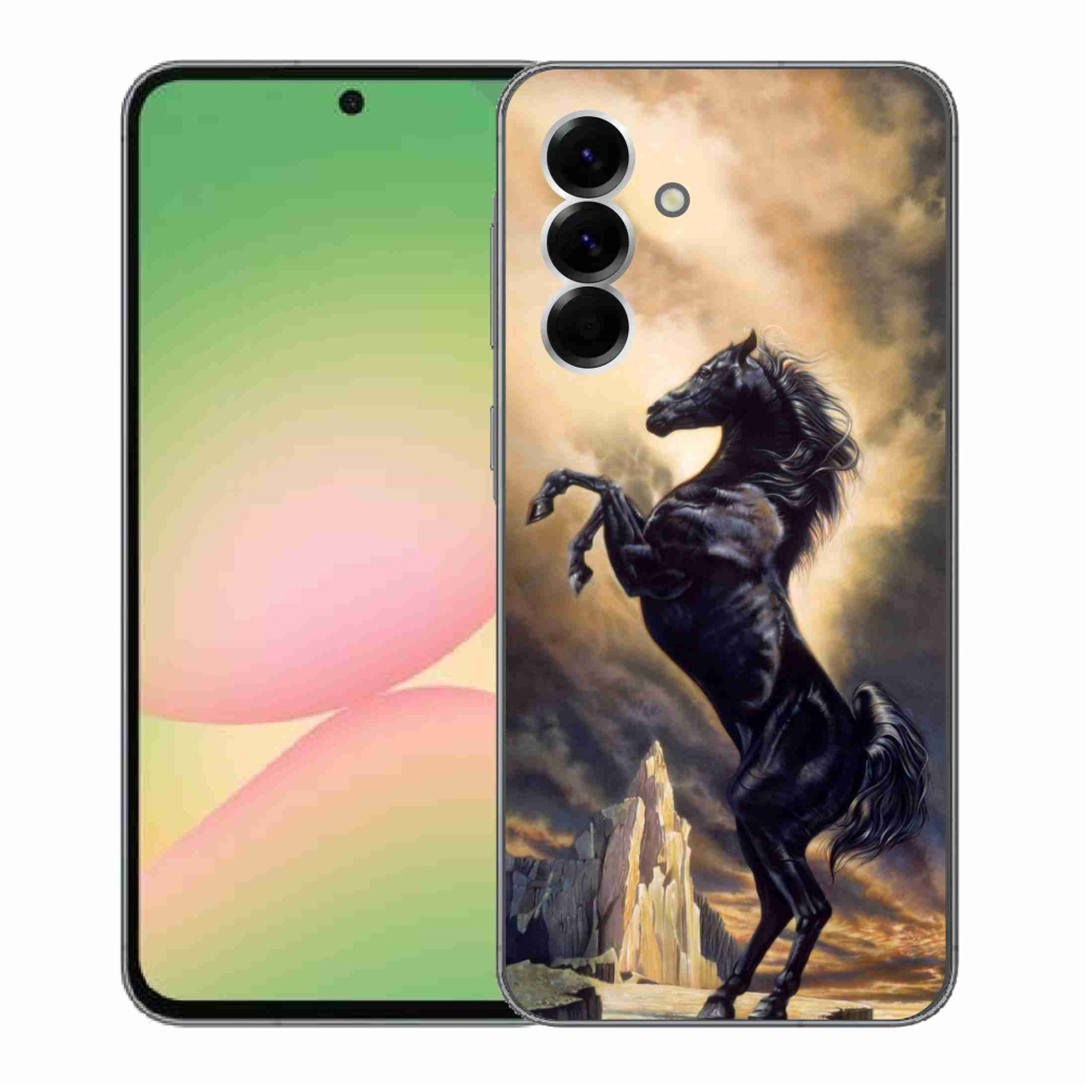 Gelový kryt mmCase na Samsung Galaxy A56 5G - černý kreslený kůň