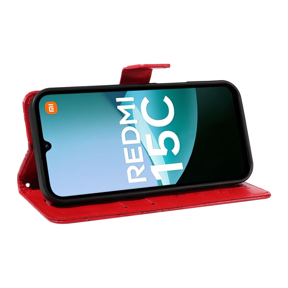 Big Butterfly knížkové pouzdro na Xiaomi Redmi 15C 4G/5G (173mm) - červené