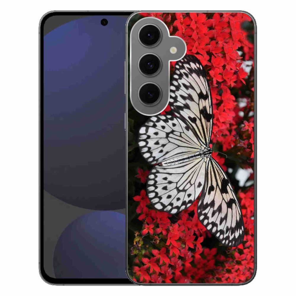 Gelový kryt mmCase na Samsung Galaxy S24 FE - černobílý motýl 1