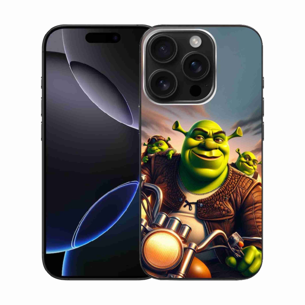 Gelový kryt mmCase na iPhone 16 Pro - shrek na motorce