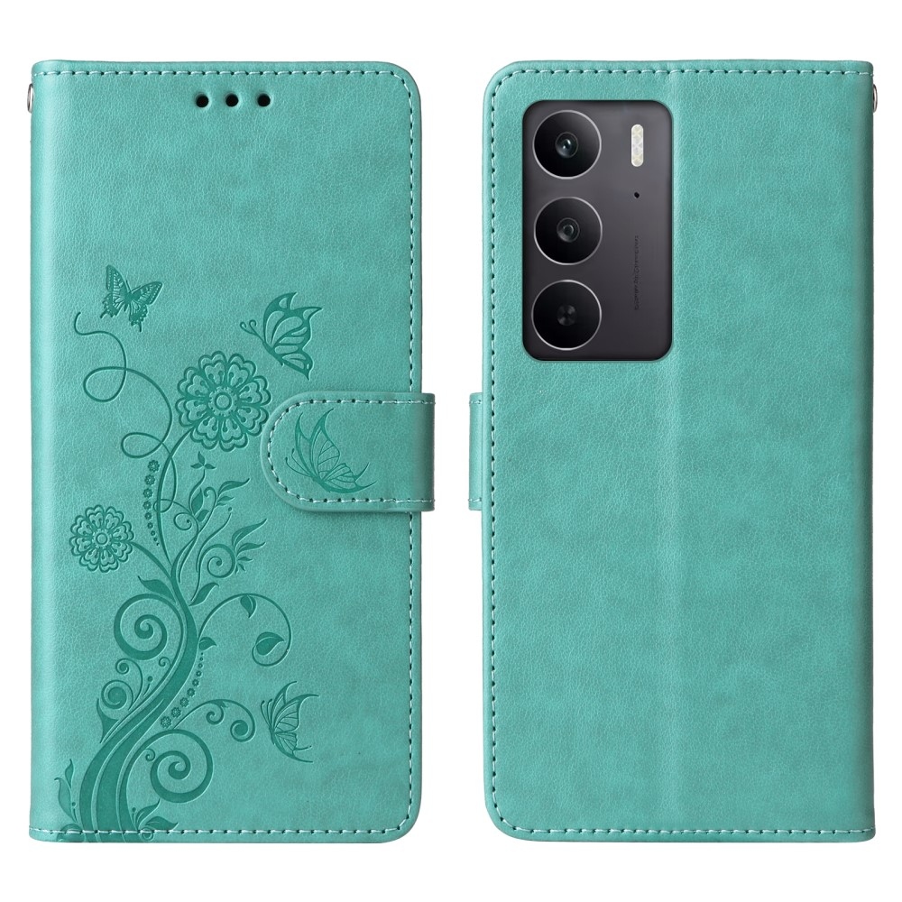 Flowery knížkové pouzdro na Realme 14x 5G/Realme C75 - modrozelené