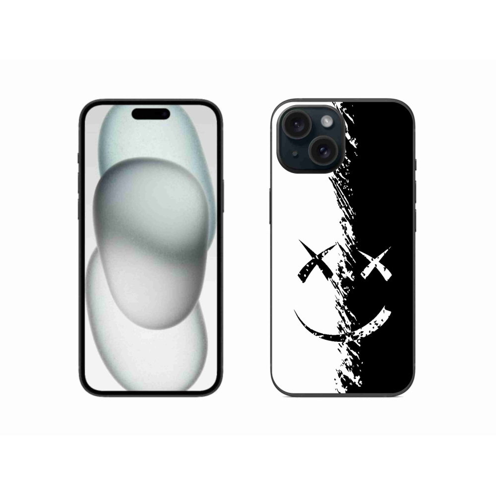 Gelový kryt mmCase na iPhone 15 - černobílý smajlík