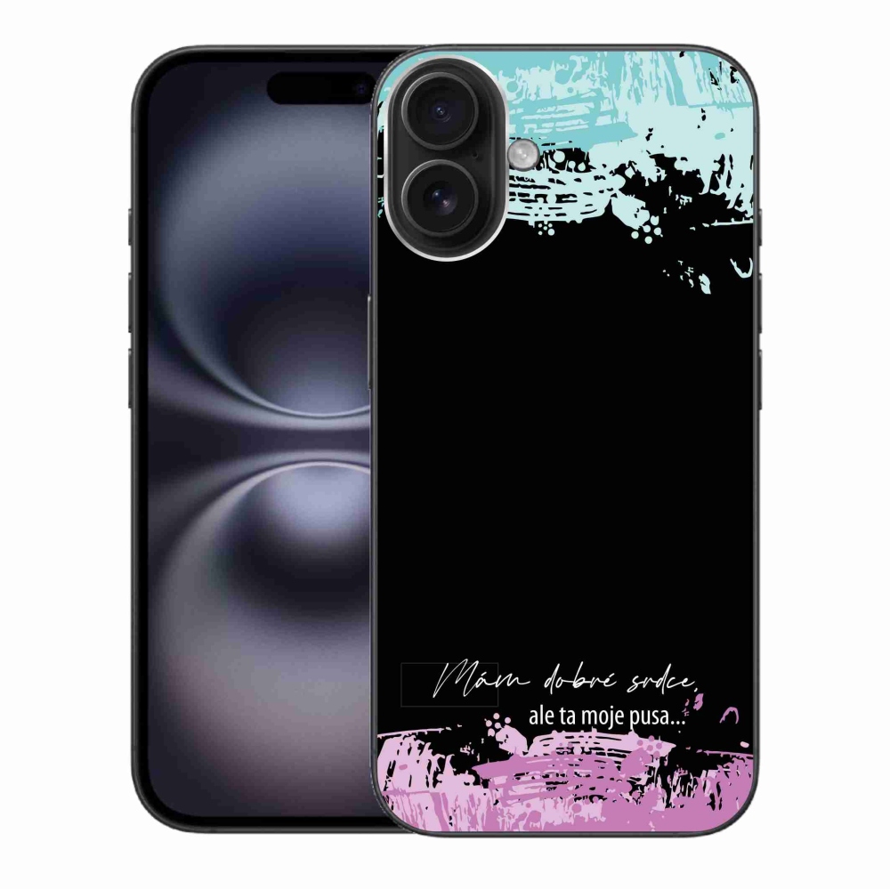 Gelový kryt mmCase na iPhone 16 Plus - vtipný text 3 černé pozadí