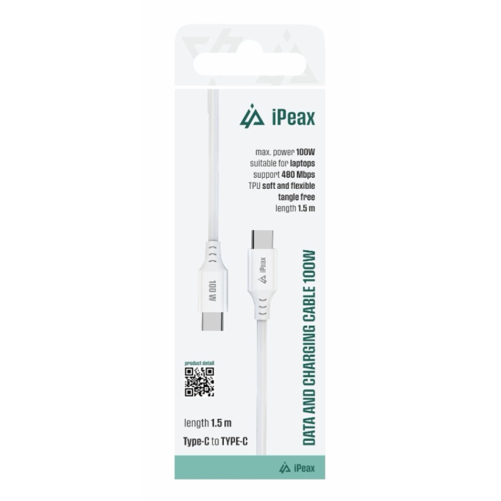 iPEAX TPU kabel USB-C / USB-C, 1,5 m, 5A, 100W - bílý