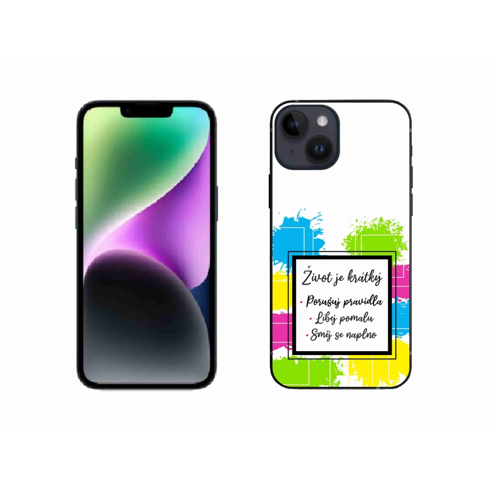 Gelový kryt mmCase na iPhone 14 - citát 5 bílé pozadí
