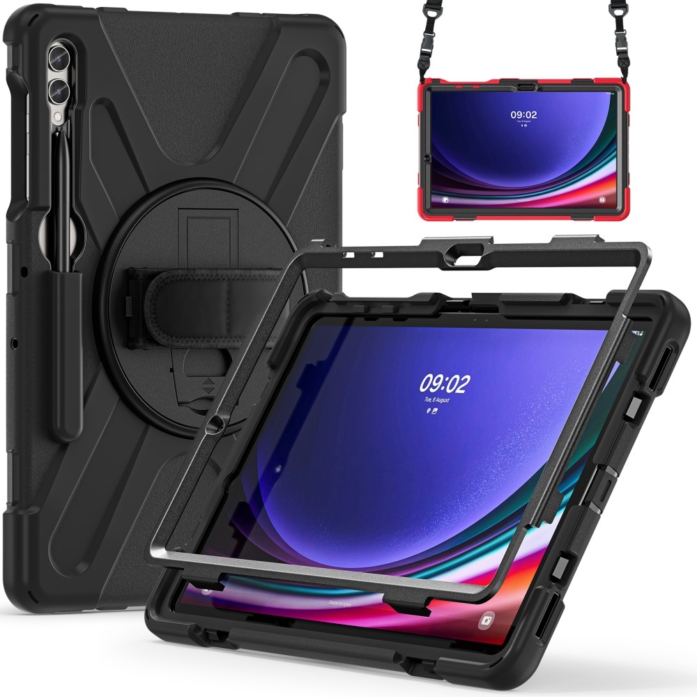 Strap odolný kryt s úchopem na ruku a popruhem na Samsung Galaxy Tab S10+/S9+/S9 FE+/S8+/S7+ - černý